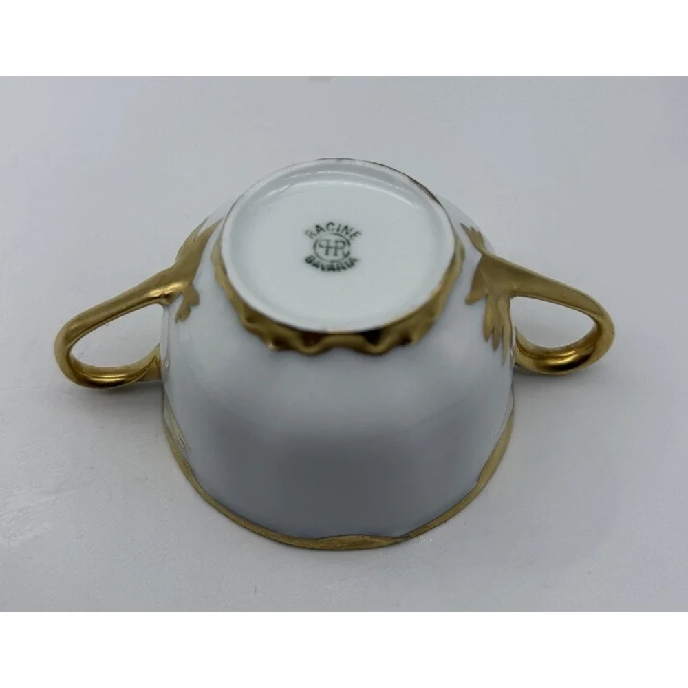 9 Antique Racine Bavaria Luxury Fine China Gold Gilded Cups Double Handle